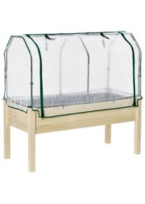 Outsunny Letto per Orto in Cassetta con Serra da Giardino, Portapiante da Esterno in Legno e PE per Fiori e Verdure, 121x55x117cm