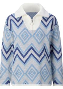 Damen Troyer mit Rauten-Muster und Glanzgarn ecru-himmelblau-gemustert Gr&ouml;&szlig;e 46