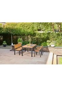 siena GARDEN Gartenbank , Naturfarben , Holz, Metall , Robinie , vollmassiv , 146x84x57.5 cm , mit Rückenlehne , Holzmöbel, Sitzgelegenheiten Holz, Holzbänke, Gartenbänke Holz