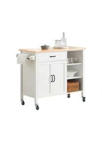 sobuy Kücheninsel rollbar Weiß-Natur , Holzwerkstoff, Holz , 108x89x48 cm , Küchen, Küchenmöbel, Kücheninseln