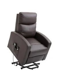 HOMCOM Sessel mit Aufstehhilfe, Massagesessel mit Liegefunktion, Fernbedienung, Braun , Kunststoff , 89x105x72 cm , Wohnzimmer, Sessel, Polstersessel