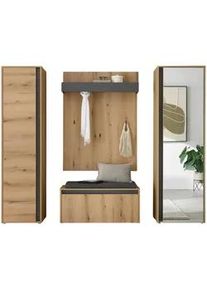 Modante Garderobe , Anthrazit, Eichefarben , Glas, Textil, Holzwerkstoff , 5-teilig , 230x200x40 cm , Garderobe, Garderoben-Sets & Garderoben-Serien