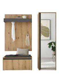 Modante Garderobe , Anthrazit, Eichefarben , Textil, Holzwerkstoff , 4-teilig , 170x200x40 cm , Garderobe, Garderoben-Sets & Garderoben-Serien