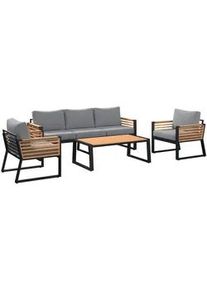 Ambia Garden Loungegarnitur , Schwarz, Teakfarben , Holz, Metall , 4-teilig , Teakholz , Füllung: Komfortschaum,Komfortschaum , einzeln stellbar , 207x76x85 cm , ISO 9001, Bsci, FSC 100% , Gartenmöbel, Loungemöbel, Loungegarnituren