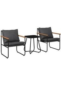 Ambia Garden Balkonset , Anthrazit, Schwarz , Metall, Glas, Textil , 3-teilig , Füllung: Polyester,Schaumstoff , U-Form , 56x78x70 cm , Gartenmöbel, Gartengarnituren, Balkonmöbel-Sets