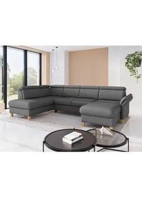 Sit & More Sit & More Wohnlandschaft , Dunkelgrau , Textil , Eiche , massiv , Ottomane links, U-Form , 321x193 cm , Goldenes M, Oeko-Tex® Standard 100, Made in Europe, DGM-Klimapakt , Rücken echt, Armteil rechts , Wohnzimmer, Sofas & Couches, Wohnlandschaften, Wohnlandschaften in U-Form