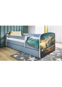 Mid.you Kinder-/Juniorbett , Blau, Weiß , Textil , Birke , Sperrholz,Schichtholz , H2 , 1-Zonen , Höhe ca. 15 cm , links montierbar, rechts montierbar , 80x160 cm , nicht verstellbar , Babymöbel & Kindermöbel, Kinderzimmer & Jugendzimmer, Kinderbetten, Kinderbetten & Jugendbetten