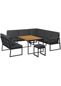 Ambia Garden Dining-Loungeset , Anthrazit, Naturfarben , Metall, Kunststoff, Textil , 5-teilig , Füllung: Schaumstoff,Schaumstoff , Eckteil , 230x80x230 cm , Hocker umfunktionierbar zu Tisch , Gartenmöbel, Gartengarnituren, Gartenmöbel-Sets