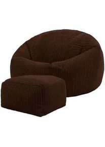 I.C.O.N. icon Sitzsack Klassisch + Hocker, Cord , Kunststoff , 240 L , Rund , 85x50x85 cm , Hergestellt in Deutschland, Oeko-Tex® Standard 100 , Wohnzimmer, Sessel, Sitzsäcke, XXL Sitzsäcke