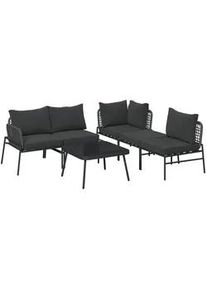 Ambia Garden Loungegarnitur , Dunkelgrau , Metall, Glas, Textil , 6-teilig , Füllung: Schaumstoff,Polyester , Rundrohr , UV-beständig , Gartenmöbel, Loungemöbel, Loungegarnituren