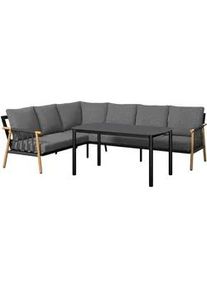 Ambia Garden Dining-Loungeset , Naturfarben, Dunkelgrau , Metall, Glas, Textil , 4-teilig , Füllung: Schaumstoff, Polyester,Polyester , links montierbar, rechts montierbar , 265.5x80x205.5 cm , rostfrei, wetterbeständig, wetterfest , Gartenmöbel, Gartengarnituren, Gartenmöbel-Sets