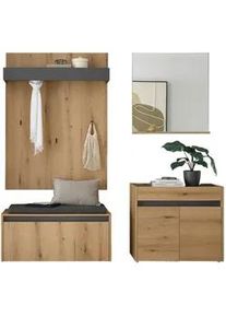 Modante Garderobe , Anthrazit, Eichefarben , Glas, Textil, Holzwerkstoff , 5-teilig , 190x200x40 cm , Garderobe, Garderoben-Sets & Garderoben-Serien