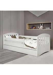 Mid.you Kinder-/Juniorbett , Weiß , Textil , Birke , Sperrholz,Schichtholz , H2 , 1-Zonen , Höhe ca. 15 cm , links montierbar, rechts montierbar , 80x140 cm , mit Schubkästen,nicht verstellbar , Babymöbel & Kindermöbel, Kinderzimmer & Jugendzimmer, Kinderbetten, Kinderbetten & Jugendbetten