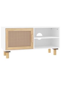 vidaXL Mueble para TV madera maciza pino y ratán natural 80x30x40 cm