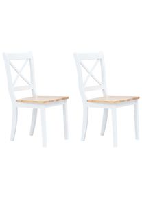 vidaXL Sillas comedor 2 uds madera maciza caucho blanco y madera claro