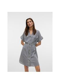 Véro Moda Vero Moda , Damen , Hemdblusenkleid »VMBUMPY SS SHORT SHIRT DRESS WVN GA NOOS« Brusttaschen Sommerkleid , India Ink Stripes:Snow White , N-Gr , XL...