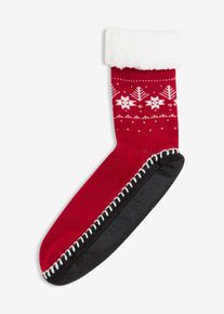 Huissokken met stroeve zool en teddy voering - rood - maat 43-46 - badstof - bonprix