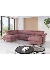 Sit & More Sit & More Wohnlandschaft , Aubergine , Textil , Eiche , massiv , Ottomane links, U-Form , 321x193 cm , Goldenes M, Oeko-Tex® Standard 100, Made in Europe, DGM-Klimapakt , Rücken echt, Armteil rechts , Wohnzimmer, Sofas & Couches, Wohnlandschaften, Wohnlandschaften in U-Form