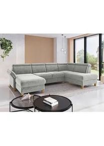 Sit & More Sit & More Wohnlandschaft , Hellgrau , Textil , Eiche , massiv , Ottomane rechts, U-Form , 321x193 cm , Goldenes M, Oeko-Tex® Standard 100, Made in Europe, DGM-Klimapakt , Rücken echt, Armteil links , Wohnzimmer, Sofas & Couches, Wohnlandschaften, Wohnlandschaften in U-Form