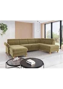 Sit & More Sit & More Wohnlandschaft , Olivgrün , Textil , Eiche , massiv , Ottomane rechts, U-Form , 321x193 cm , Goldenes M, Oeko-Tex® Standard 100, Made in Europe, DGM-Klimapakt , Rücken echt, Armteil links , Wohnzimmer, Sofas & Couches, Wohnlandschaften, Wohnlandschaften in U-Form