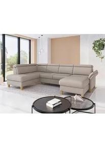 Sit & More Sit & More Wohnlandschaft , Taupe , Textil , Eiche , massiv , Ottomane links, U-Form , 321x193 cm , Goldenes M, Oeko-Tex® Standard 100, Made in Europe, DGM-Klimapakt , Rücken echt, Armteil rechts , Wohnzimmer, Sofas & Couches, Wohnlandschaften, Wohnlandschaften in U-Form