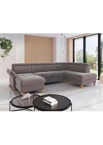 Sit & More Sit & More Wohnlandschaft , Taupe , Textil , Eiche , massiv , Ottomane rechts, U-Form , 321x193 cm , Goldenes M, Oeko-Tex® Standard 100, Made in Europe, DGM-Klimapakt , Rücken echt, Armteil links , Wohnzimmer, Sofas & Couches, Wohnlandschaften, Wohnlandschaften in U-Form