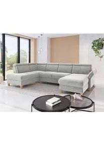 Sit & More Sit & More Wohnlandschaft , Hellgrau , Textil , Eiche , massiv , Ottomane links, U-Form , 321x193 cm , Goldenes M, Oeko-Tex® Standard 100, Made in Europe, DGM-Klimapakt , Rücken echt, Armteil rechts , Wohnzimmer, Sofas & Couches, Wohnlandschaften, Wohnlandschaften in U-Form