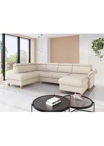 Sit & More Sit & More Wohnlandschaft , Creme , Textil , Eiche , massiv , Ottomane links, U-Form , 321x193 cm , Goldenes M, Oeko-Tex® Standard 100, Made in Europe, DGM-Klimapakt , Rücken echt, Armteil rechts , Wohnzimmer, Sofas & Couches, Wohnlandschaften, Wohnlandschaften in U-Form