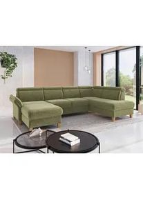 Sit & More Sit & More Wohnlandschaft , Hellgrün , Textil , Eiche , massiv , Ottomane rechts, U-Form , 321x193 cm , Goldenes M, Oeko-Tex® Standard 100, Made in Europe, DGM-Klimapakt , Rücken echt, Armteil links , Wohnzimmer, Sofas & Couches, Wohnlandschaften, Wohnlandschaften in U-Form