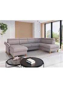 Sit & More Sit & More Wohnlandschaft , Silberfarben , Textil , Eiche , massiv , Ottomane rechts, U-Form , 321x193 cm , Goldenes M, Oeko-Tex® Standard 100, Made in Europe, DGM-Klimapakt , Rücken echt, Armteil links , Wohnzimmer, Sofas & Couches, Wohnlandschaften, Wohnlandschaften in U-Form