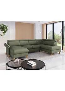 Sit & More Sit & More Wohnlandschaft , Olivgrün , Textil , Eiche , massiv , Ottomane rechts, U-Form , 321x193 cm , Goldenes M, Oeko-Tex® Standard 100, Made in Europe, DGM-Klimapakt , Rücken echt, Armteil links , Wohnzimmer, Sofas & Couches, Wohnlandschaften, Wohnlandschaften in U-Form
