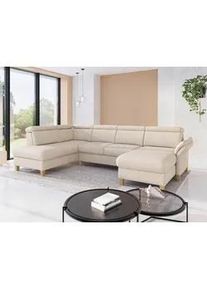 Sit & More Sit & More Wohnlandschaft , Sandfarben , Textil , Eiche , massiv , Ottomane links, U-Form , 321x193 cm , Goldenes M, Oeko-Tex® Standard 100, Made in Europe, DGM-Klimapakt , Rücken echt, Armteil rechts , Wohnzimmer, Sofas & Couches, Wohnlandschaften, Wohnlandschaften in U-Form