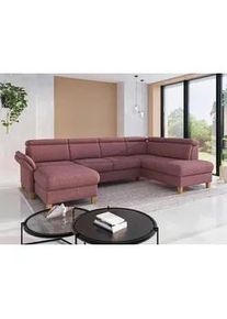 Sit & More Sit & More Wohnlandschaft , Aubergine , Textil , Eiche , massiv , Ottomane rechts, U-Form , 321x193 cm , Goldenes M, Oeko-Tex® Standard 100, Made in Europe, DGM-Klimapakt , Rücken echt, Armteil links , Wohnzimmer, Sofas & Couches, Wohnlandschaften, Wohnlandschaften in U-Form