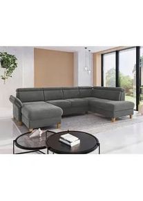 Sit & More Sit & More Wohnlandschaft , Grau , Textil , Eiche , massiv , Ottomane rechts, U-Form , 321x193 cm , Goldenes M, Oeko-Tex® Standard 100, Made in Europe, DGM-Klimapakt , Rücken echt, Armteil links , Wohnzimmer, Sofas & Couches, Wohnlandschaften, Wohnlandschaften in U-Form