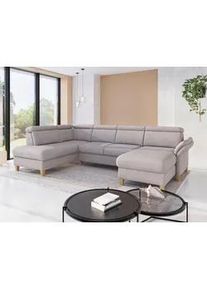 Sit & More Sit & More Wohnlandschaft , Silberfarben , Textil , Eiche , massiv , Ottomane links, U-Form , 321x193 cm , Goldenes M, Oeko-Tex® Standard 100, Made in Europe, DGM-Klimapakt , Rücken echt, Armteil rechts , Wohnzimmer, Sofas & Couches, Wohnlandschaften, Wohnlandschaften in U-Form