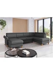 Sit & More Sit & More Wohnlandschaft , Dunkelgrau , Textil , Eiche , massiv , Ottomane rechts, U-Form , 321x193 cm , Goldenes M, Oeko-Tex® Standard 100, Made in Europe, DGM-Klimapakt , Rücken echt, Armteil links , Wohnzimmer, Sofas & Couches, Wohnlandschaften, Wohnlandschaften in U-Form