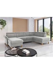 Sit & More Sit & More Wohnlandschaft , Silberfarben , Textil , Eiche , massiv , Ottomane rechts, U-Form , 321x193 cm , Goldenes M, Oeko-Tex® Standard 100, Made in Europe, DGM-Klimapakt , Rücken echt, Armteil links , Wohnzimmer, Sofas & Couches, Wohnlandschaften, Wohnlandschaften in U-Form