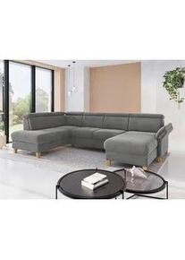 Sit & More Sit & More Wohnlandschaft , Grau , Textil , Eiche , massiv , Ottomane links, U-Form , 321x193 cm , Goldenes M, Oeko-Tex® Standard 100, Made in Europe, DGM-Klimapakt , Rücken echt, Armteil rechts , Wohnzimmer, Sofas & Couches, Wohnlandschaften, Wohnlandschaften in U-Form