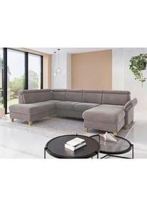 Sit & More Sit & More Wohnlandschaft , Taupe , Textil , Eiche , massiv , Ottomane links, U-Form , 321x193 cm , Goldenes M, Oeko-Tex® Standard 100, Made in Europe, DGM-Klimapakt , Rücken echt, Armteil rechts , Wohnzimmer, Sofas & Couches, Wohnlandschaften, Wohnlandschaften in U-Form