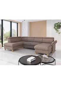 Sit & More Sit & More Wohnlandschaft , Cappuccino , Textil , Eiche , massiv , Ottomane links, U-Form , 321x193 cm , Goldenes M, Oeko-Tex® Standard 100, Made in Europe, DGM-Klimapakt , Rücken echt, Armteil rechts , Wohnzimmer, Sofas & Couches, Wohnlandschaften, Wohnlandschaften in U-Form