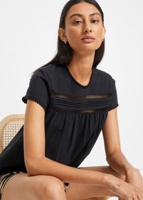 bonprix Női Pamut póló csipkével, fekete, 44/46