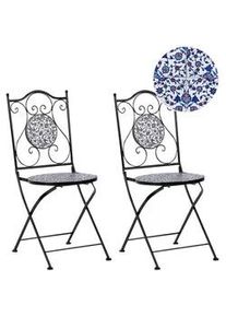 Beliani Gartenstuhl 2er-Set Metall Schwarz Camprena , Schwarz, Blau, Weiß , 40x90x45 cm , Gartenmöbel, Gartensessel, Gartenstühle