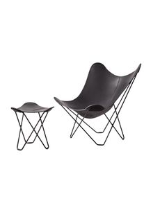 cuero Pampa Mariposa Butterfly Chair Fauteuil graphite / piètement noir Cureo avec pouf