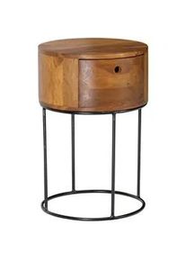 Livetastic Nachttisch , Sheeshamfarben , Holz , Sheesham , massiv , 1 Schubladen , rund , rund , 40x60x40 cm , Stauraum , Schlafzimmer, Nachtkästchen