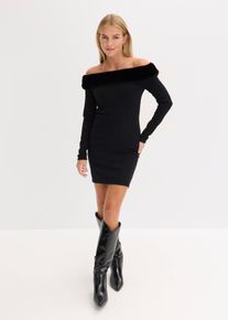 Strickkleid mit Fellimitat-Besatz, schwarz, Gr&ouml;&szlig;e 40/42 (M), bonprix