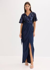 Maxikleid mit Paillettenstickerei, blau, Gr&ouml;&szlig;e 50, bonprix