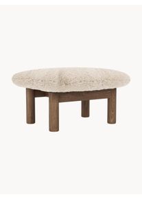 Audo Copenhagen Valnøddetræ Ottoman/Fodskammel Brasilia med Fåreskindspolstring Hvid B 74 x D 56 cm