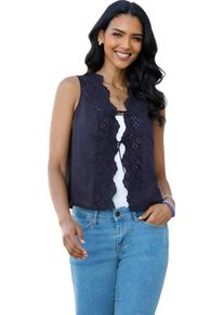 Damer V&auml;st med spetsinf&auml;llning fram marin Gr&ouml;&szlig;e 48