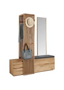 Linea Natura Garderobe , Eichefarben , Holz, Glas, Textil , Eiche , massiv , 157x195x51 cm , Garderobe, Garderoben-Sets & Garderoben-Serien
