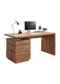 Linea Natura Schreibtisch , Wildeiche , Holz , Wildeiche , massiv , 3 Schubladen , rechteckig , Wange , 70x76x150 cm , Stauraum , Holzmöbel, Holztische, Schreibtische Holz, Schreibtische Holz